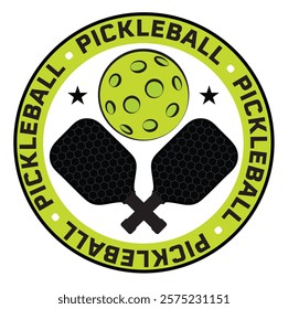 Pickleball Logo graphic design With Crossed Racket paddle and Ball