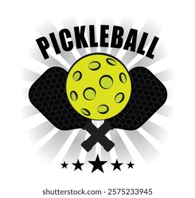 Pickleball Logo graphic design With Crossed Racket paddle and Ball