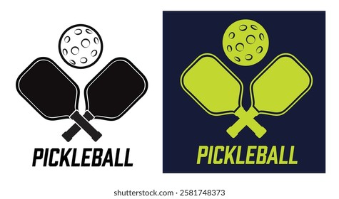 Pickleball Logo graphic design With Crossed Racket paddle and Ball