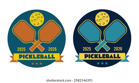 Pickleball Logo graphic design With Crossed Racket paddle and Ball