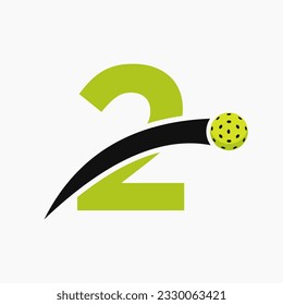 Pickleball Logo On Letter 2 With Moving Pickleball Icon. Pickleball Sign Template