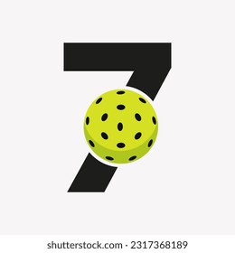 Pickleball Logo On Letter 7 Vector Template. Pickle Ball Logotype