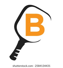 Pickleball Logo On Letter B Concept With Pickle Bat Symbol Vector Template