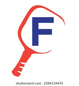 Pickleball Logo On Letter F Concept With Pickle Bat Symbol Vector Template
