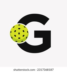 Pickleball Logo On Letter G Vector Template. Pickle Ball Logotype