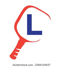 Pickleball Logo On Letter L Concept With Pickle Bat Symbol Vector Template