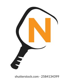 Pickleball Logo On Letter N Concept With Pickle Bat Symbol Vector Template