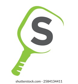 Pickleball Logo On Letter S Concept With Pickle Bat Symbol Vector Template