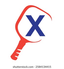 Pickleball Logo On Letter X Concept With Pickle Bat Symbol Vector Template