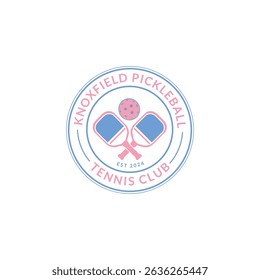 Pickleball logo with paddle, ball, and court elements, perfect for clubs, tournaments, and sports brands. Energetic, modern, and designed for active, social players.

