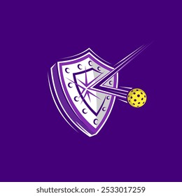 pickleball logo, shield logo, ball bounces off shield