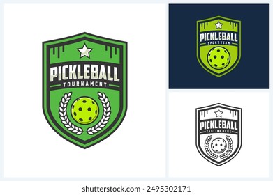 Pickleball logo sport design template, pickleball sport emblem vector, pickleball tournament logo badge design vector illustration