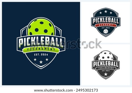 Pickleball logo sport design template, pickleball sport emblem vector, pickleball tournament logo badge design vector illustration