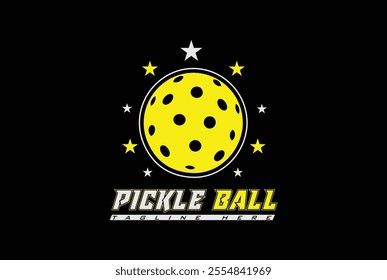 Pickleball Logo With Star around it. Pickleball sports logo vector illustration icon emblem.