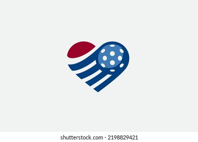 pickleball lover logo with a combination of a heart and moving pickleball.