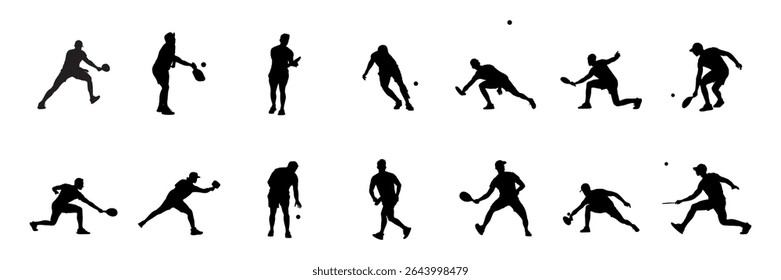 Pickleball Male Player Silhouettes Mega Pack 14 Unique Poses, Full Set of Male Pickleball Player Silhouettes for Sports Design