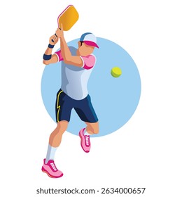 Um jogador de pickleball está acertando a bola com uma raquete