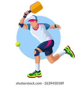 A pickleball man player is hitting the ball with a racket platter