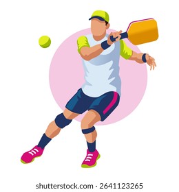 A pickleball man player is hitting the ball with a racket