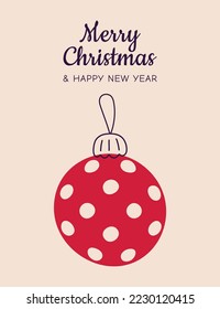 Pickleball Merry Christmas and Happy New Year greeting card, poster, holiday cover. Christmas pickleball ball. Vector illustration.