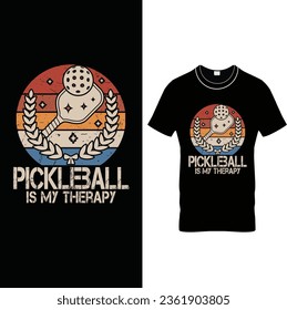 Pickleball Is My Therapy-Retro Vintage  Grange Funny Pickleball T - Shirt Design.