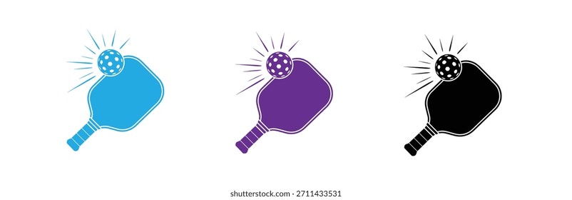 Pickleball paddle with ball flat vector icon for sports apps and websites. vector illustration on transparent backtground.