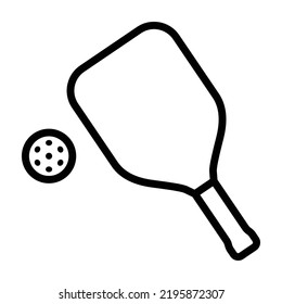 Pickleball paddle with ball line art vector icon for sports apps and websites