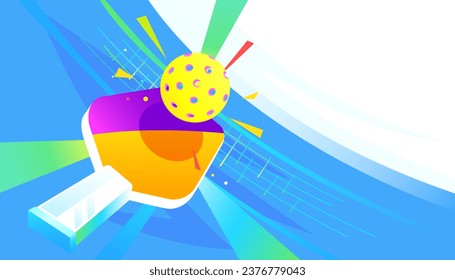 Pickleball paddle and ball on abstract background. The sports concept