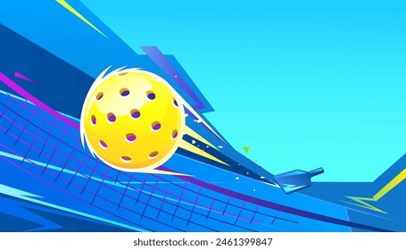 Pickleball paddle and ball on abstract background. The sports concept