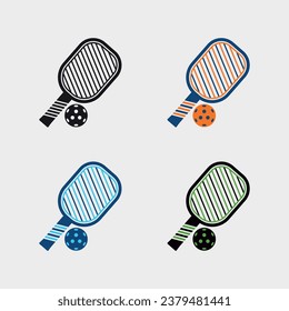 Pickleball paddle with ball vector symbol icon for sports racket different color on white background