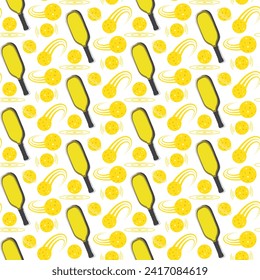 Pickleball paddle with balls Seamless pattern