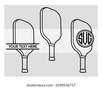 Pickleball Paddle, Pickleball Paddle Silhouette, Pickle Ball, Pickleball  Monogram, Split Monogram, Circle Monogram , illustration, Outline, Clipart, Vector, 