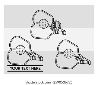 Pickleball Paddle, Pickleball Paddle Silhouette, Pickle Ball, Pickleball  Monogram, Split Monogram, Circle Monogram , illustration, Outline, Clipart, Vector, 