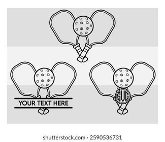 Pickleball Paddle, Pickleball Paddle Silhouette, Pickle Ball, Pickleball  Monogram, Split Monogram, Circle Monogram , illustration, Outline, Clipart, Vector, 