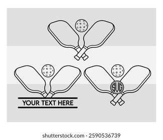 Pickleball Paddle, Pickleball Paddle Silhouette, Pickle Ball, Pickleball  Monogram, Split Monogram, Circle Monogram , illustration, Outline, Clipart, Vector, 