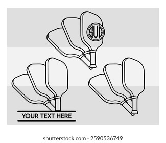 Pickleball Paddle, Pickleball Paddle Silhouette, Pickle Ball, Pickleball  Monogram, Split Monogram, Circle Monogram , illustration, Outline, Clipart, Vector, 