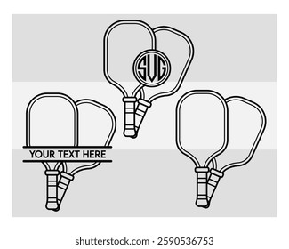 Pickleball Paddle, Pickleball Paddle Silhouette, Pickle Ball, Pickleball  Monogram, Split Monogram, Circle Monogram , illustration, Outline, Clipart, Vector, 