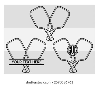 Pickleball Paddle, Pickleball Paddle Silhouette, Pickle Ball, Pickleball  Monogram, Split Monogram, Circle Monogram , illustration, Outline, Clipart, Vector, 