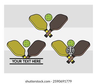 Pickleball Paddle, Pickleball Paddle Silhouette, Pickle ball, Pickleball  Monogram, Split Monogram, Circle Monogram , illustration, Ball, Ball Monogram, Vector, Clipart, 