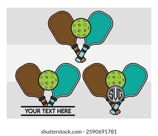 Pickleball Paddle, Pickleball Paddle Silhouette, Pickle ball, Pickleball  Monogram, Split Monogram, Circle Monogram , illustration, Ball, Ball Monogram, Vector, Clipart, 