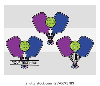 Pickleball Paddle, Pickleball Paddle Silhouette, Pickle ball, Pickleball  Monogram, Split Monogram, Circle Monogram , illustration, Ball, Ball Monogram, Vector, Clipart, 