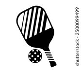 Pickleball paddle silhouette vector. Pickleball vector. Pickleball paddle with ball flat vector icon. Pickleball club and icons vector illustration