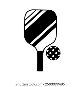 Pickleball paddle silhouette vector. Pickleball vector. Pickleball paddle with ball flat vector icon. Pickleball club and icons vector illustration