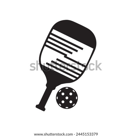 Pickleball paddle Vector Illustration. Pickleball Paddle and Ball Vector,  Clipart of Pickleball, Pickleball Bat and Symbol