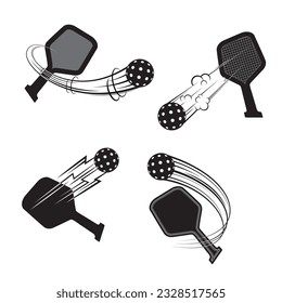Pickleball paddles and ball isolated on white background with movement path