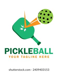 Pickleball paddles hit the ball custom text logo vector. You can use it as club logo, banner design etc.