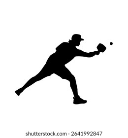 Pickleball Player in Action Silhouette, Male Athlete Playing Pickleball Vector Design