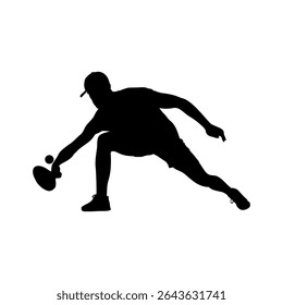 Pickleball Player in Deep Lunge Silhouette, Intense Low Reach by Male Pickleball Athlete Vector Art
