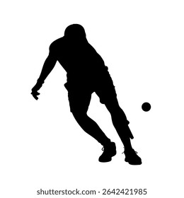 Pickleball Player in Defensive Move Silhouette, Male Athlete Chasing Ball in Pickleball Vector Silhouette