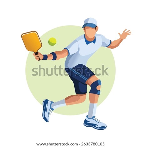 A pickleball player is hitting the ball with a racket.